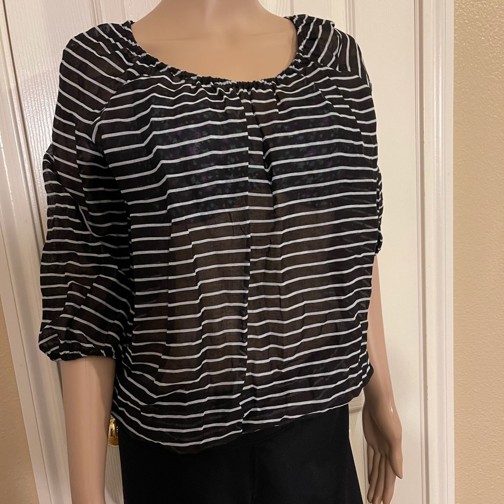 Loft sheer black and white striped shirt, blouse